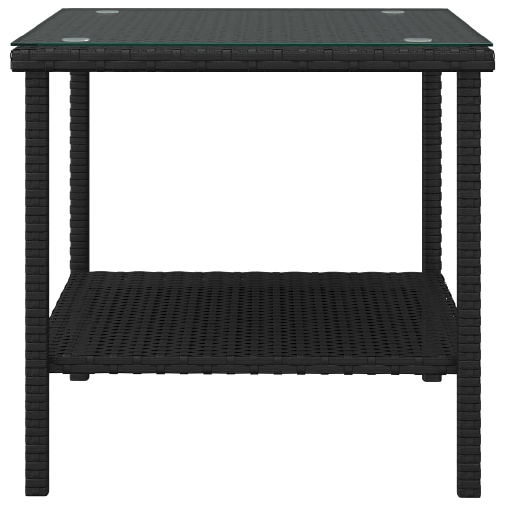 Beistelltisch Schwarz 45x45x45 cm Poly Rattan und Hartglas