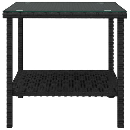 Beistelltisch Schwarz 45x45x45 cm Poly Rattan und Hartglas