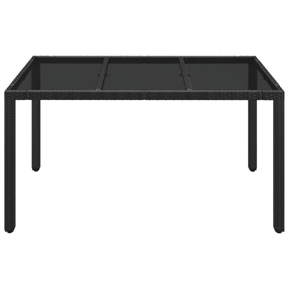 Gartentisch mit Glasplatte Schwarz 150x90x75 cm Poly Rattan