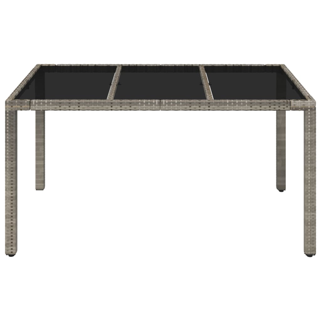 Gartentisch mit Glasplatte Grau 150x90x75 cm Poly Rattan