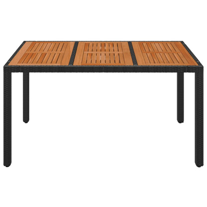 Gartentisch mit Holzplatte Schwarz 150x90x75 cm Poly Rattan