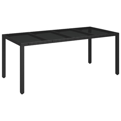 Gartentisch mit Glasplatte Schwarz 190x90x75 cm Poly Rattan