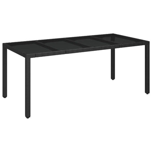Gartentisch mit Glasplatte Schwarz 190x90x75 cm Poly Rattan