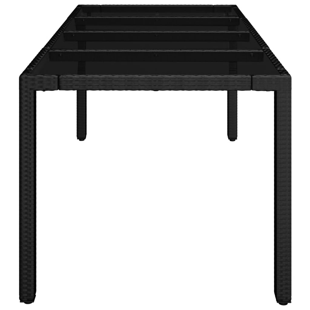 Gartentisch mit Glasplatte Schwarz 190x90x75 cm Poly Rattan