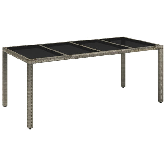 Gartentisch mit Glasplatte Grau 190x90x75 cm Poly Rattan