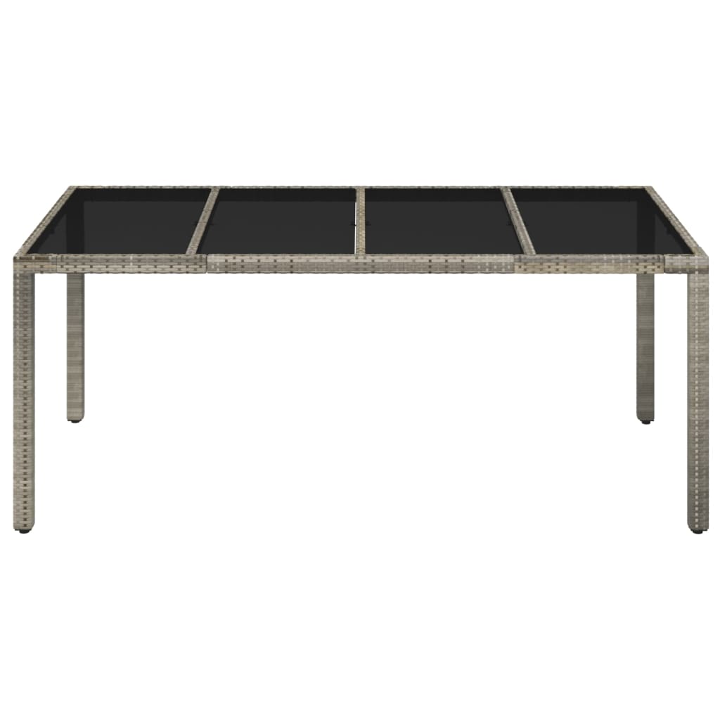 Gartentisch mit Glasplatte Grau 190x90x75 cm Poly Rattan