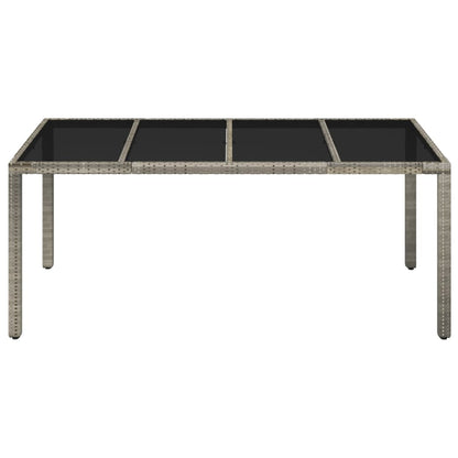 Gartentisch mit Glasplatte Grau 190x90x75 cm Poly Rattan