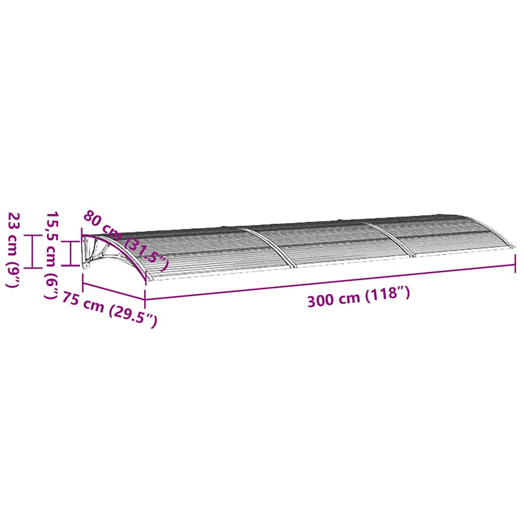 Türvordach Grau 300x75 cm Polycarbonat