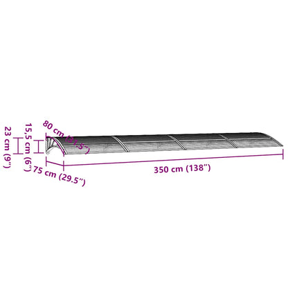 Türvordach Grau und Transparent 350x75 cm Polycarbonat