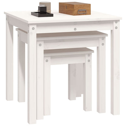 Satztische 3 Stk. Weiß Massivholz Kiefer