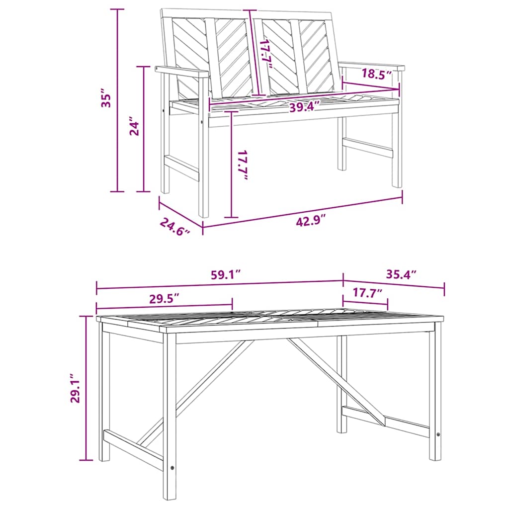 Garten Essgruppe 3 pcs Braun 150 x 90 x 74 cm Akazie Massivholz