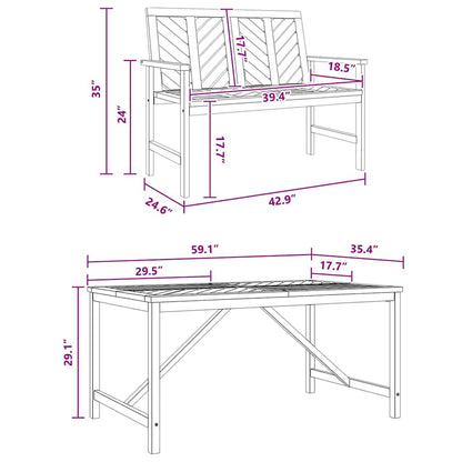 Garten Essgruppe 3 pcs Braun 150 x 90 x 74 cm Akazie Massivholz