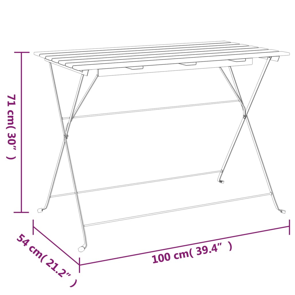 Bistro Bord Sammenklappeligt 100x54x71 cm Massivt akacietræ og stål