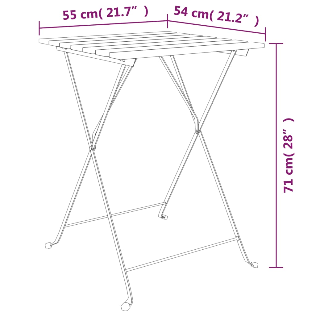 Bistrotisch Klappbar 55x54x71 cm Massivholz Teak und Stahl
