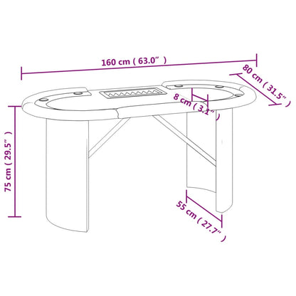 Pokertisch Klappbar 10 Spieler mit Chipablage Grün 160x80x75 cm