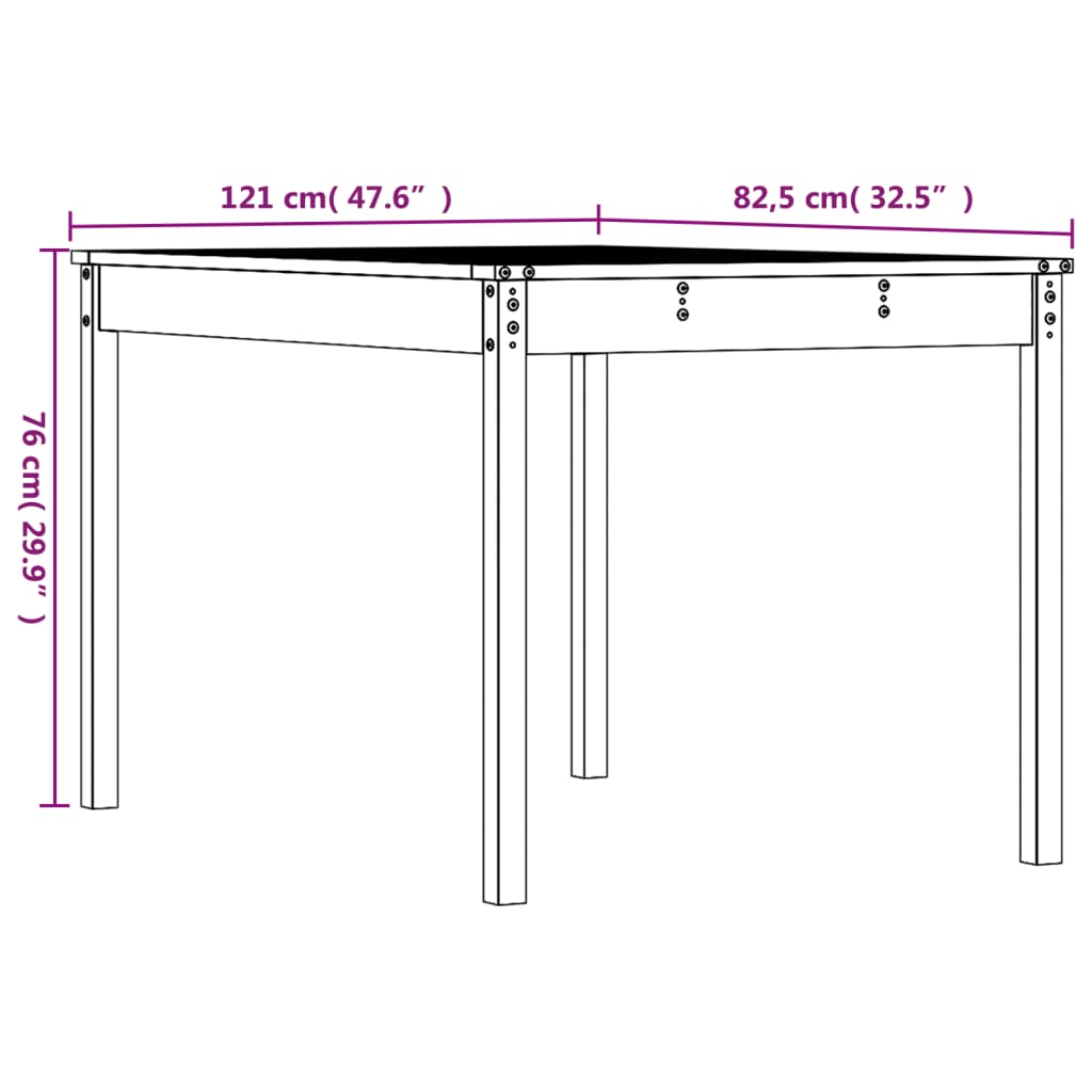 Havebord 121x82,5x76 cm massivt douglasgrantræ