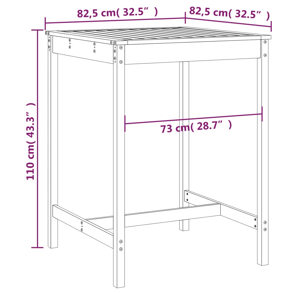 Gartentisch Honigbraun 82,5x82,5x110 cm Massivholz Kiefer