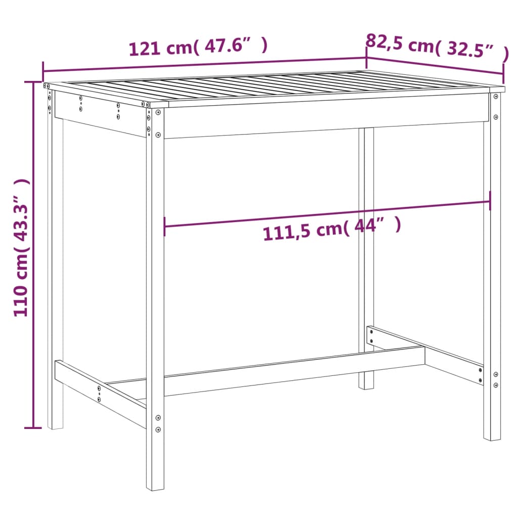 Gartentisch Grau 121x82,5x110 cm Massivholz Kiefer