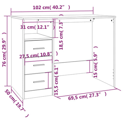 Schreibtisch mit Schubladen Braun Eichen-Optik 102x50x76 cm
