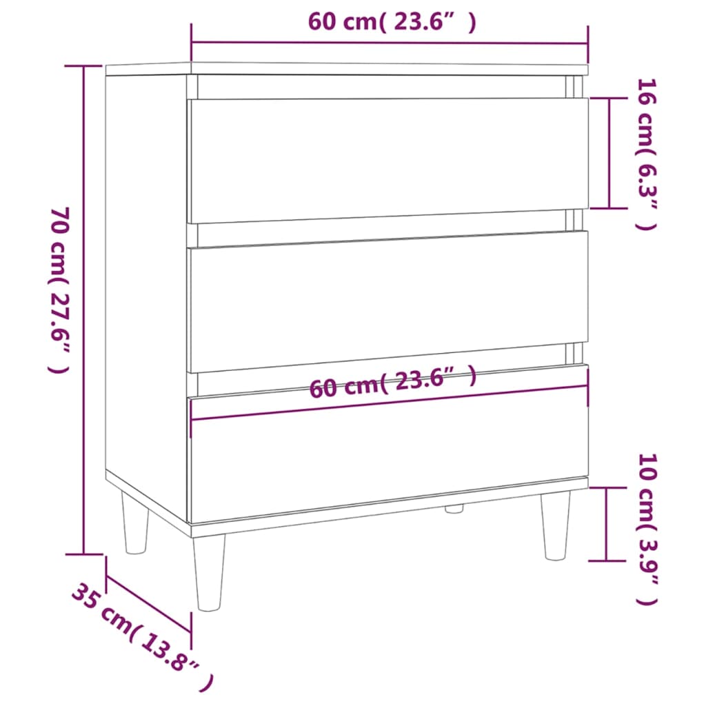 Skænk Hvid 60x35x70 cm Træ Materiale