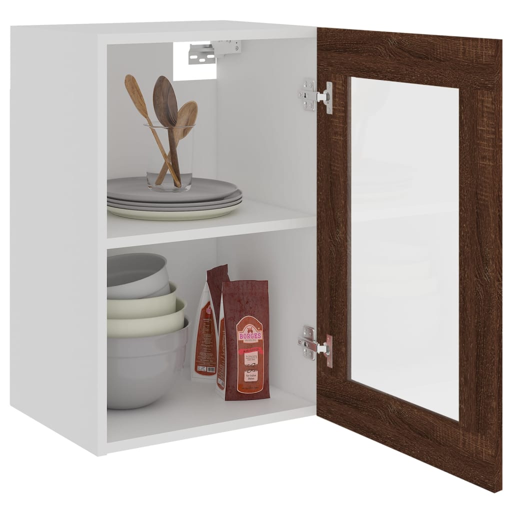 Hängeschrank Lyon Glas Braun Eichen-Optik 40x31x60 cm Holzwerkstoff