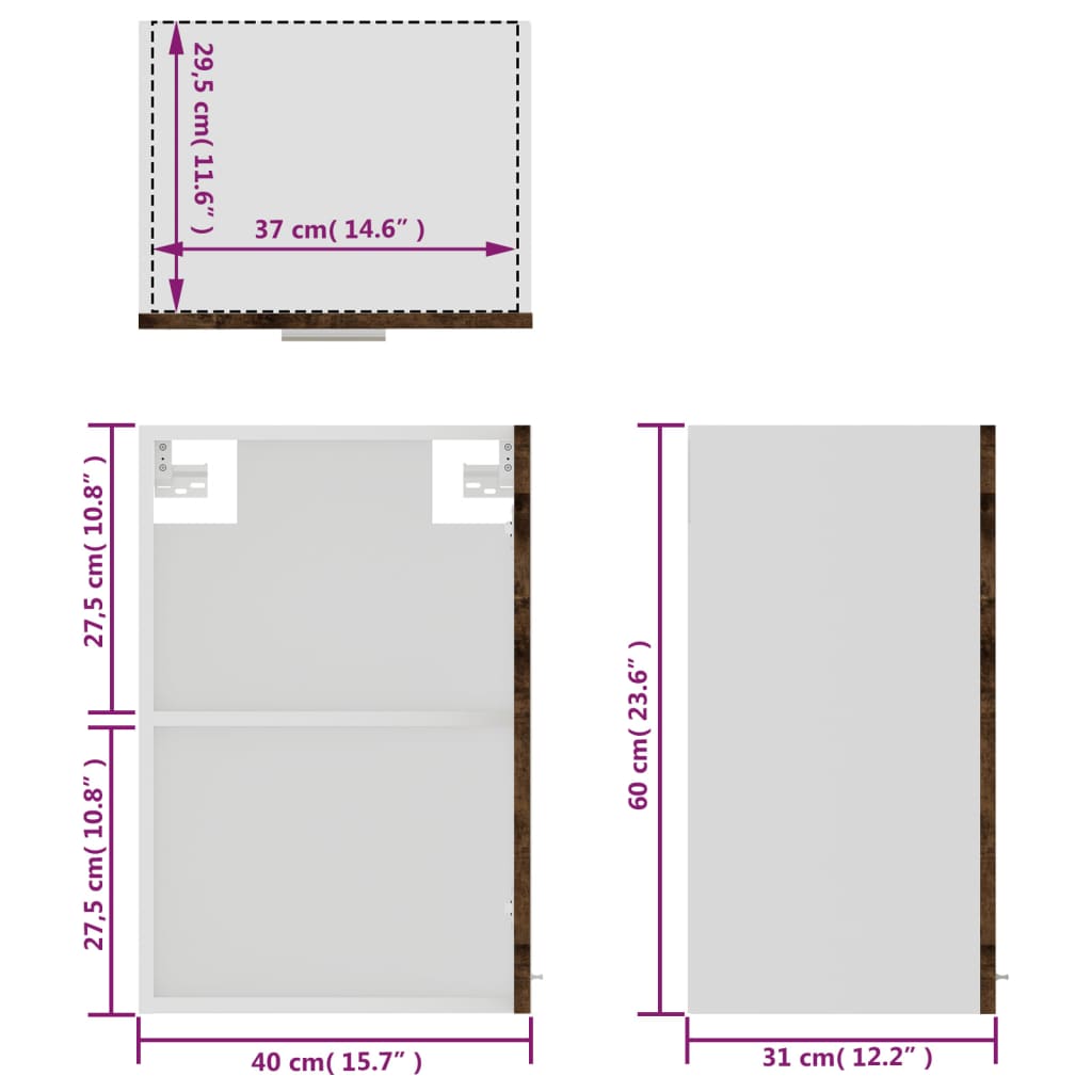 Hängeschrank Lyon Glas Braun Eichen-Optik 40x31x60 cm Holzwerkstoff