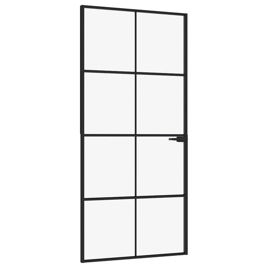 Innentür Schwarz 93x201,5 cm Hartglas & Aluminium Schlank