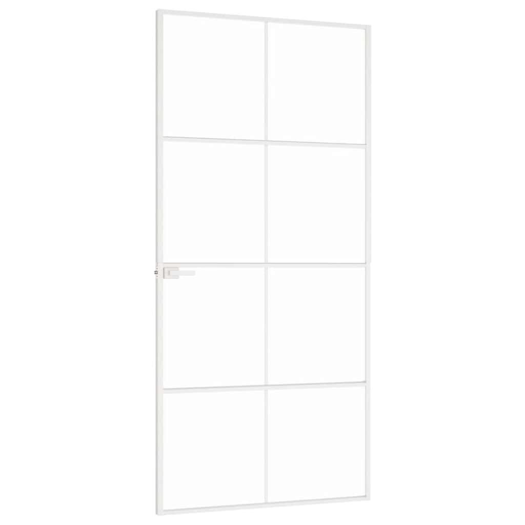 Innentür Weiß 93x201,5 cm Hartglas & Aluminium Schlank
