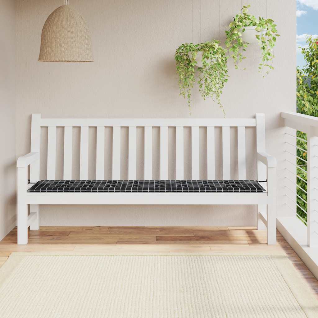 Gartenbank-Auflage Schwarz Karomuster 200x50x4 cm Stoff