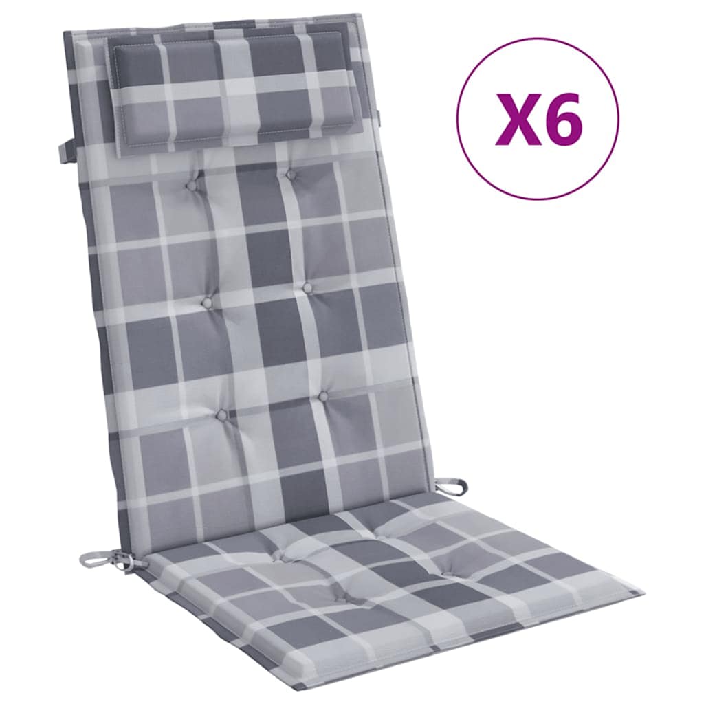 Hochlehner-Auflagen 6 Stk. Grau Karomuster Oxford-Gewebe