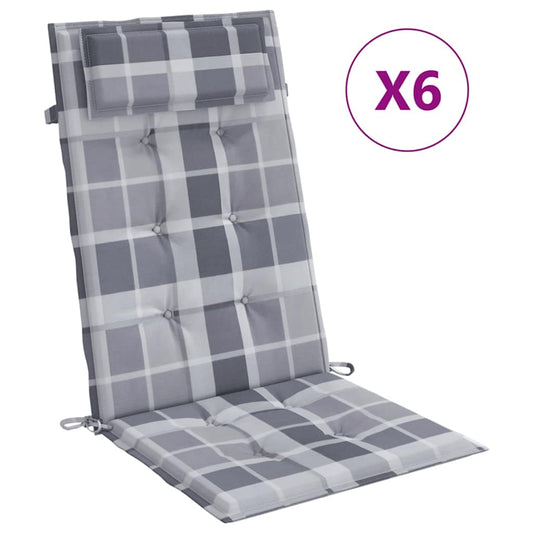 Hochlehner-Auflagen 6 Stk. Grau Karomuster Oxford-Gewebe
