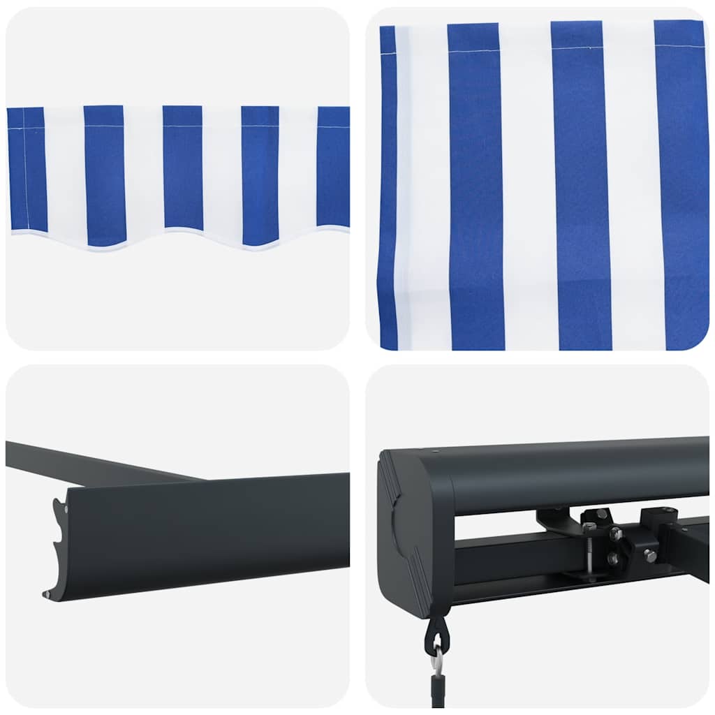 Markise Einziehbar Blau und Weiß 4x3 m Stoff und Aluminium