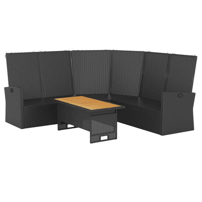 2-tlg. Garten-Lounge-Set mit Kissen Schwarz Poly Rattan