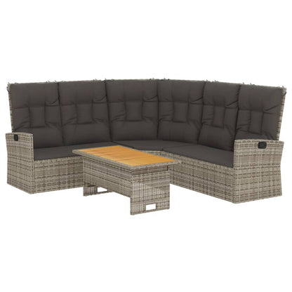 2-tlg. Garten-Lounge-Set mit Kissen Grau Poly Rattan