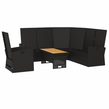 3-tlg. Garten-Lounge-Set mit Kissen Schwarz Poly Rattan