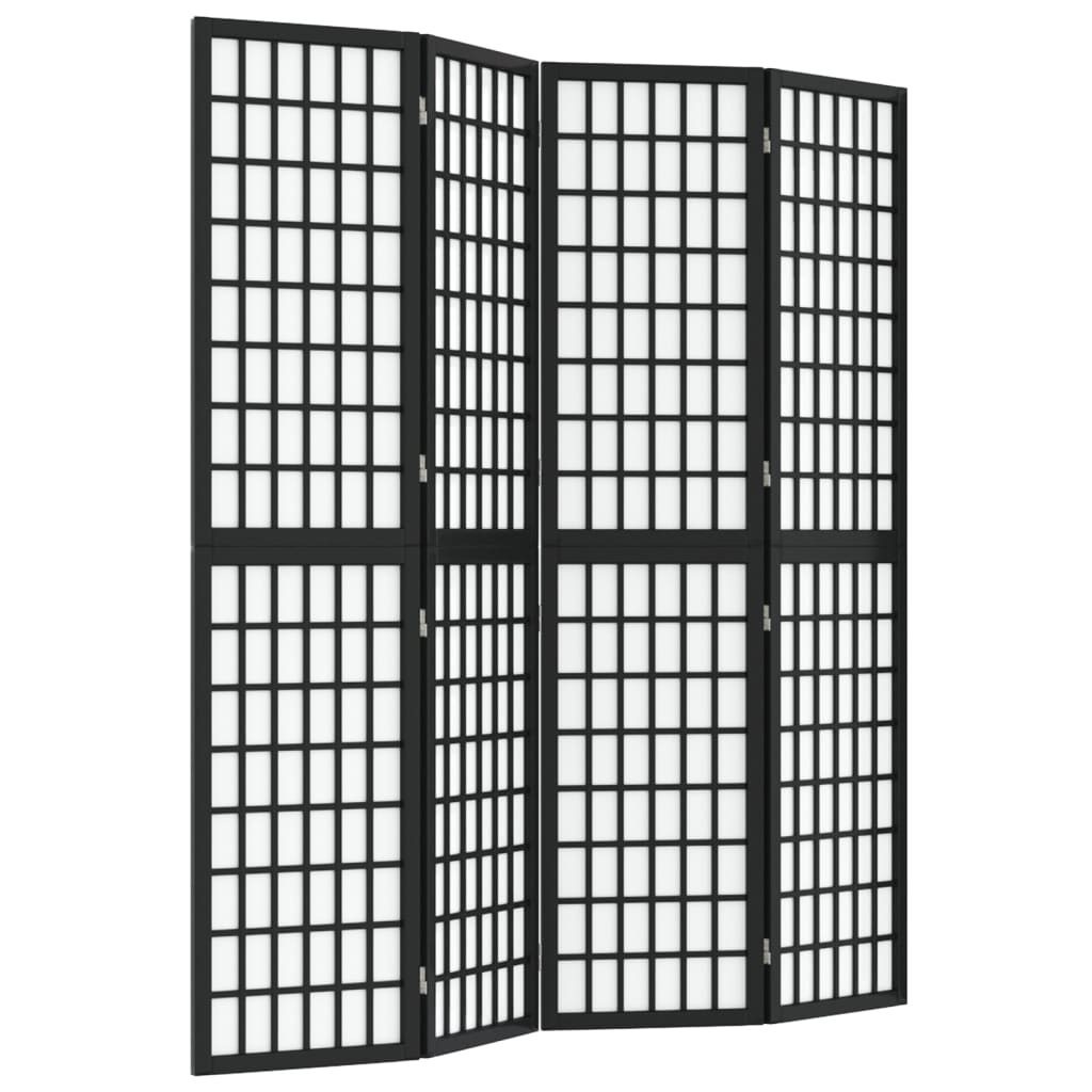 4-tlg. Paravent Japanischer Stil Faltbar 160x170 cm Schwarz