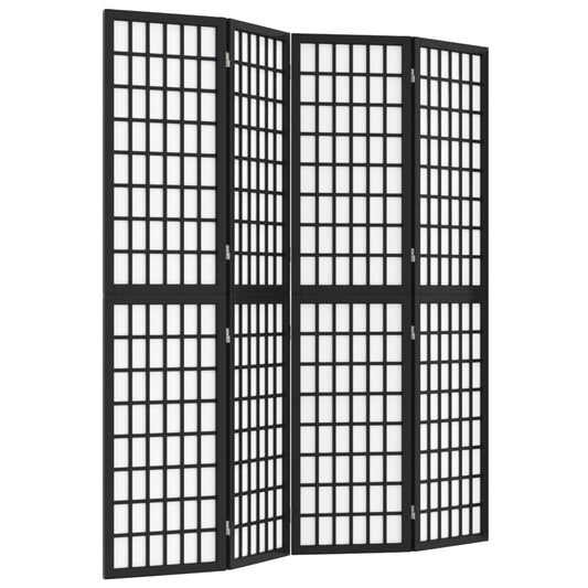 4-tlg. Paravent Japanischer Stil Faltbar 160x170 cm Schwarz