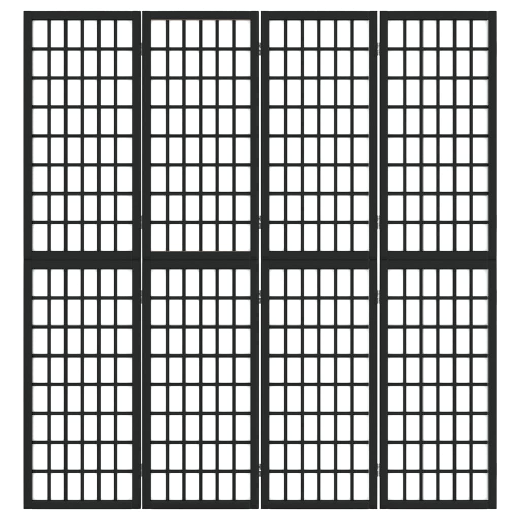 4-tlg. Paravent Japanischer Stil Faltbar 160x170 cm Schwarz