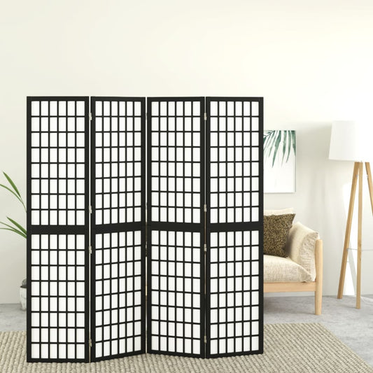 4-tlg. Paravent Japanischer Stil Faltbar 160x170 cm Schwarz