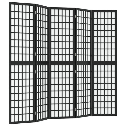 5-tlg. Paravent Japanischer Stil Faltbar 200x170 cm Schwarz