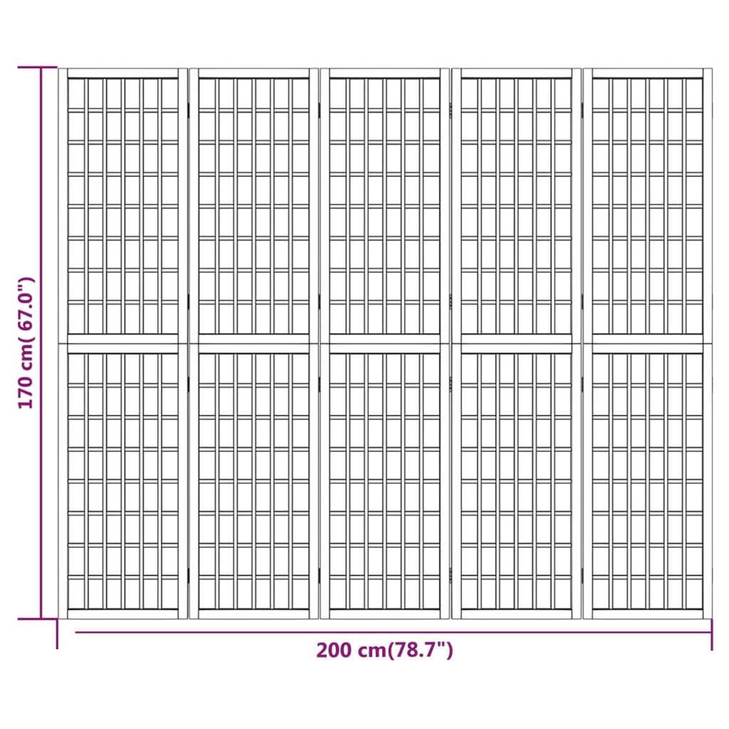 5-delt sæt Foldeskærm i japansk stil 200x170 cm Sort