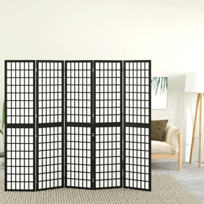 5-delt sæt Foldeskærm i japansk stil 200x170 cm Sort