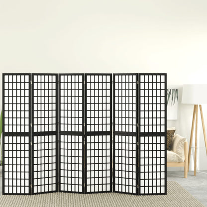 6 dele Foldeskærm i japansk stil 240x170 cm Sort