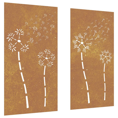 2-tlg. Garten-Wanddeko 105x55 cm Cortenstahl Blumen-Design