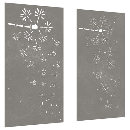 2-tlg. Garten-Wanddeko 105x55 cm Cortenstahl Blumen-Design
