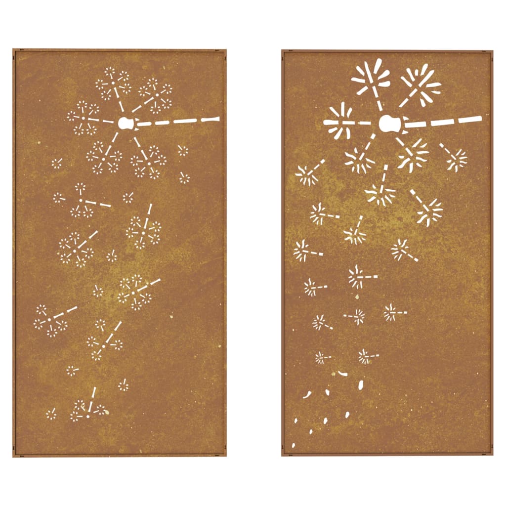 2-tlg. Garten-Wanddeko 105x55 cm Cortenstahl Blumen-Design