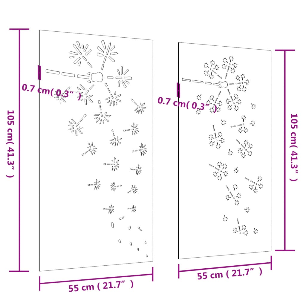 2-tlg. Garten-Wanddeko 105x55 cm Cortenstahl Blumen-Design