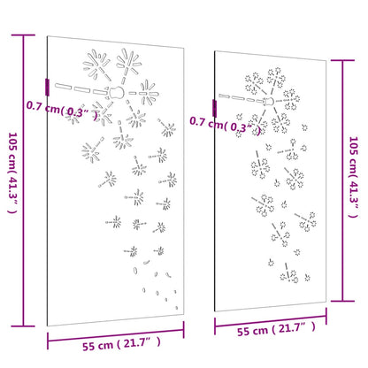 2-tlg. Garten-Wanddeko 105x55 cm Cortenstahl Blumen-Design