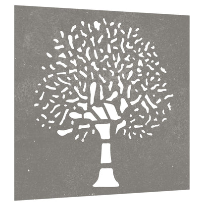 Garten-Wanddeko 55x55 cm Cortenstahl Baum-Design