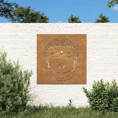 Havevægsdekoration 55x55 cm Corten Stål Buddha Hoved
